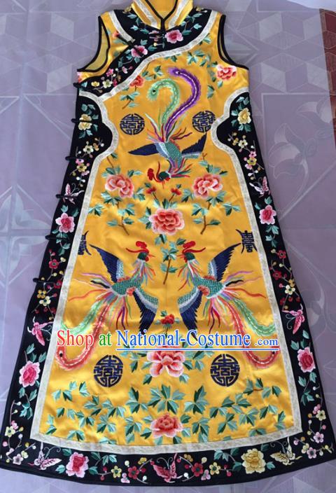 Chinese Traditional Costume Tang Suit Embroidered Qipao Yellow Cheongsam for Women