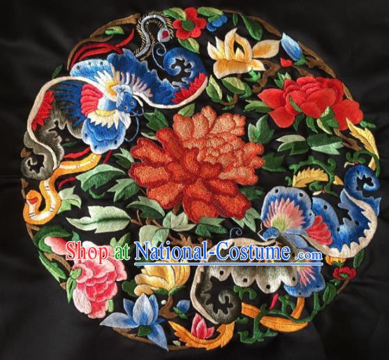 Chinese Traditional Embroidered Peony Butterfly Silk Patches Handmade Embroidery Craft Cloth Fabric