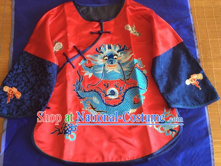 Chinese Traditional Silk Costume Tang Suit Embroidered Dragon Red Silk Blouse for Women