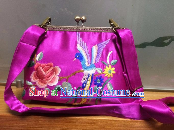 Chinese Traditional Embroidered Peony Rosy Handbag Handmade Embroidery Craft Silk Bags