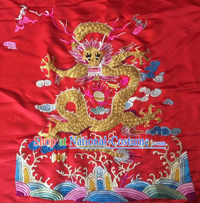 Asian Chinese Traditional Embroidered Dragon Red Silk Patches Handmade Embroidery Craft