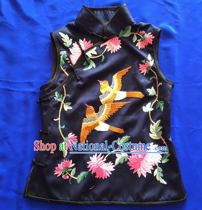 Chinese Traditional Silk Costume Tang Suit Embroidered Chrysanthemum Silk Vest for Women