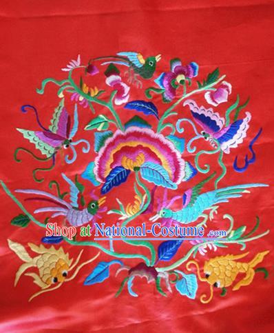 Asian Chinese Traditional Embroidered Red Silk Patches Handmade Embroidery Craft