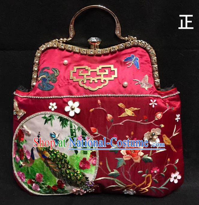 Chinese Traditional Embroidered Red Silk Handbag Handmade Embroidery Craft