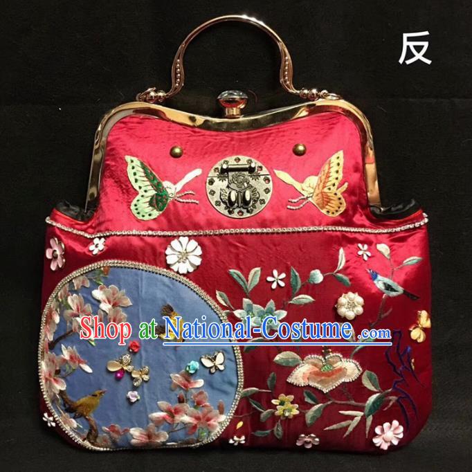 Chinese Traditional Embroidered Red Silk Handbag Handmade Embroidery Craft