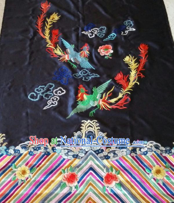 Chinese Traditional Embroidered Phoenix Peony Cloth Patches Handmade Embroidery Craft Silk Fabric