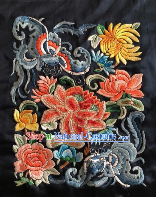 Chinese Traditional Embroidered Chrysanthemum Cloth Patches Handmade Embroidery Craft Silk Fabric