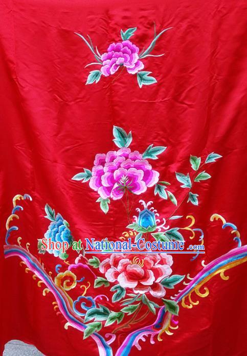 Chinese Traditional Embroidered Red Cloth Patches Handmade Embroidery Butterfly Peony Craft Silk Fabric