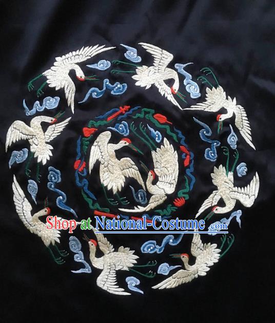 Chinese Traditional Embroidered Crane Cloth Patches Handmade Embroidery Craft Silk Fabric