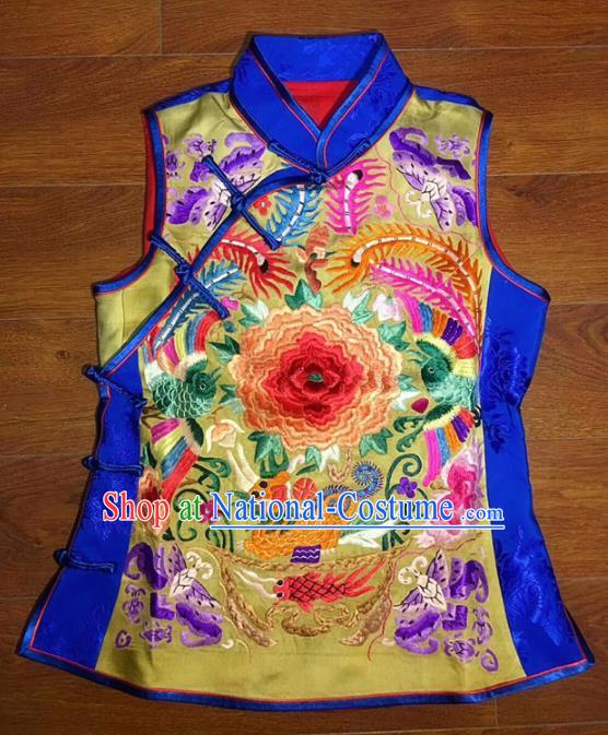 Chinese Traditional Costume Tang Suit Embroidered Peony Silk Vest for Women