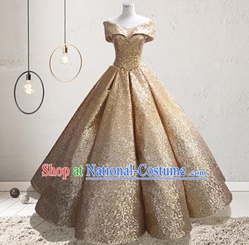 Top Grade Stage Performance Costumes Elegant Golden Sequins Full Dress for Women