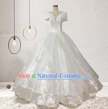 Top Grade Stage Performance Costumes Elegant White Sequins Full Dress for Women