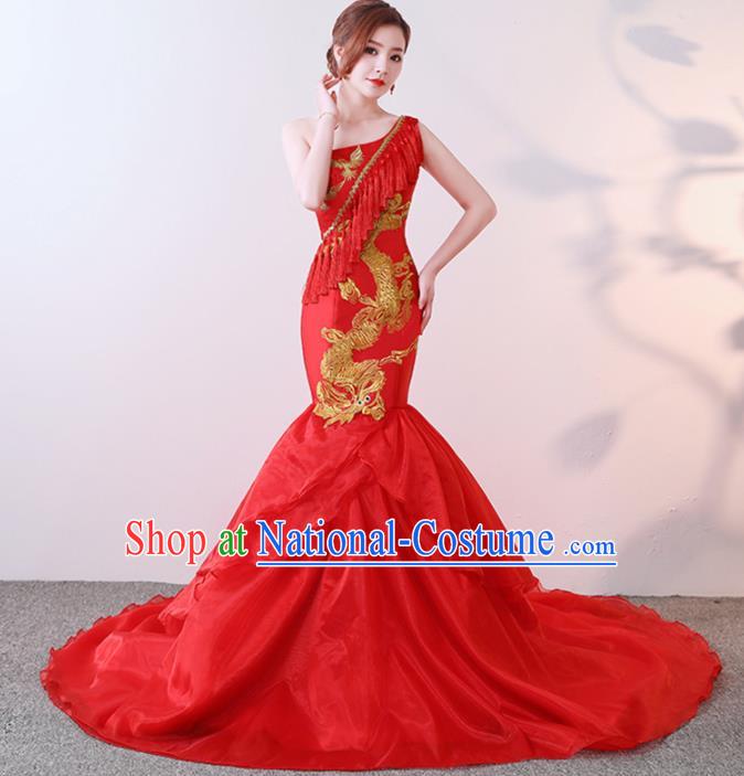 Chinese Traditional Costumes Elegant Red Full Dress Qipao Dress for Women