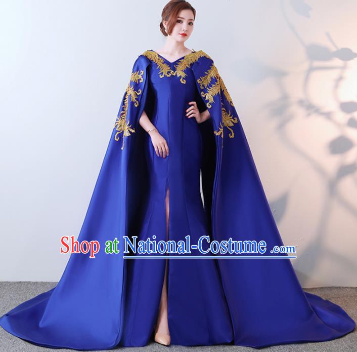 Chinese Traditional Costumes Elegant Royalblue Full Dress Qipao Dress for Women