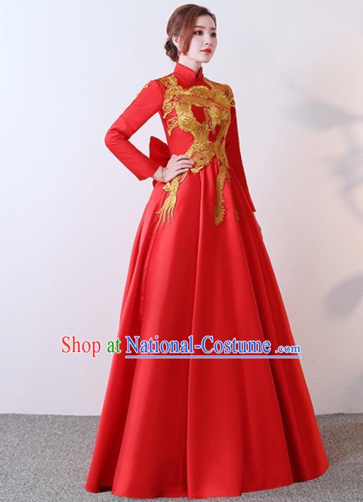 Chinese Traditional Costumes Elegant Red Full Dress Wedding Qipao Dress for Women