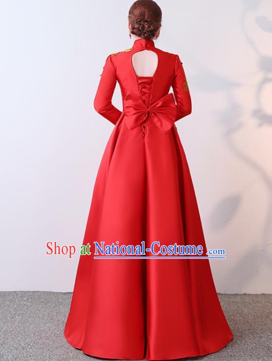 Chinese Traditional Costumes Elegant Red Full Dress Wedding Qipao Dress for Women