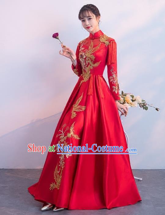 Chinese Traditional Costumes Elegant Wedding Full Dress Red Qipao Dress for Women