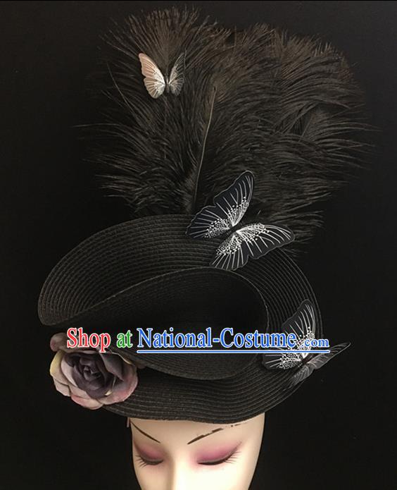 Top Halloween Hair Accessories Brazilian Carnival Catwalks Black Feather Top Hat for Women