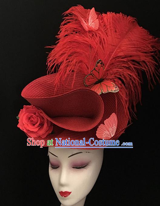 Top Halloween Hair Accessories Brazilian Carnival Catwalks Red Feather Top Hat for Women