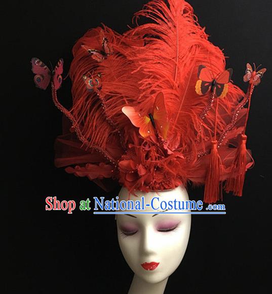 Top Halloween Catwalks Hair Accessories Brazilian Carnival Red Feather Headdress for Women