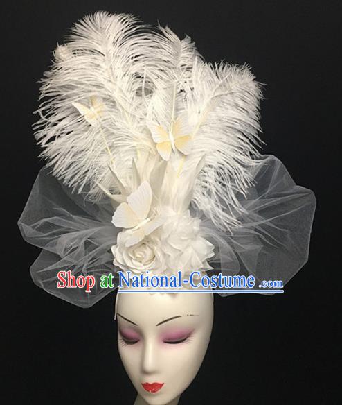 Top Halloween Catwalks Hair Accessories Brazilian Carnival White Feather Butterfly Headdress for Women