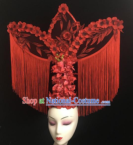 Top Halloween Hair Accessories Chinese Traditional Catwalks Red Tassel Headdress for Women