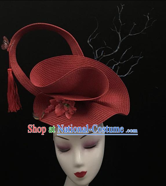 Top Halloween Catwalks Hair Accessories Brazilian Carnival Red Giant Top Hat Headdress for Women