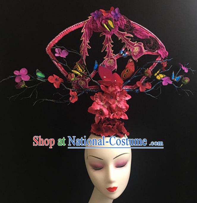 Top Halloween Giant Phoenix Hair Accessories Chinese Traditional Catwalks Headpiece for Women