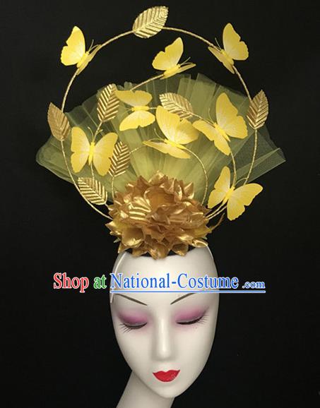 Top Halloween Catwalks Hair Accessories Stage Show Yellow Butterfly Headdress for Women