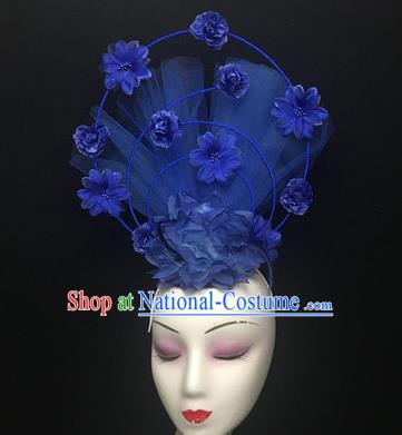 Top Halloween Catwalks Hair Accessories Stage Show Blue Veil Headdress for Women