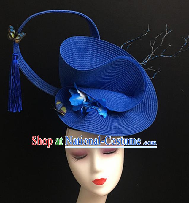 Top Halloween Catwalks Hair Accessories Stage Show Blue Top Hat Headdress for Women