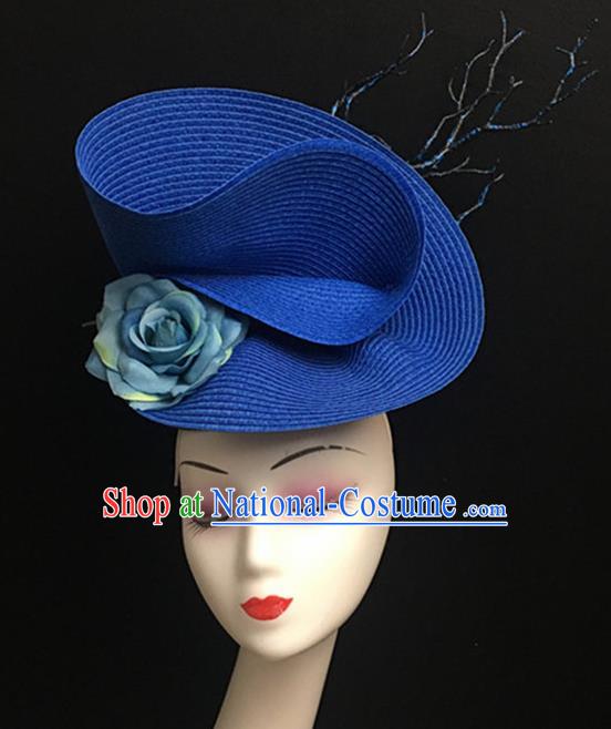 Top Halloween Catwalks Hair Accessories Stage Show Blue Classical Top Hat Headdress for Women