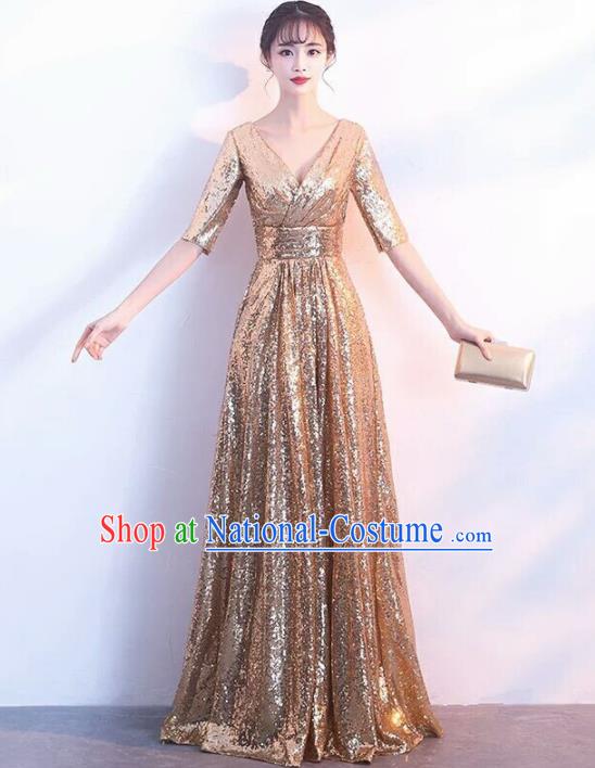 Top Grade Stage Performance Costumes Modern Dance Elegant Golden Full Dress for Women