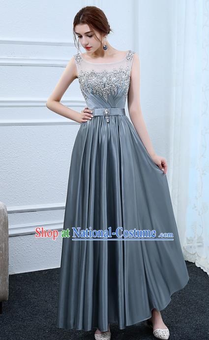 Top Grade Stage Performance Costumes Modern Dance Elegant Grey Satin Full Dress for Women