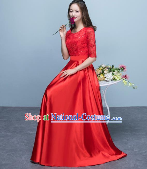 Top Grade Stage Performance Compere Red Formal Dress Chorus Elegant Lace Full Dress for Women