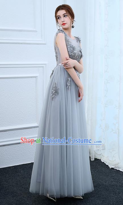 Top Grade Stage Performance Compere Formal Dress Chorus Elegant Grey Veil Full Dress for Women