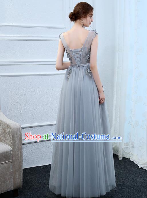 Top Grade Stage Performance Compere Formal Dress Chorus Elegant Grey Veil Full Dress for Women