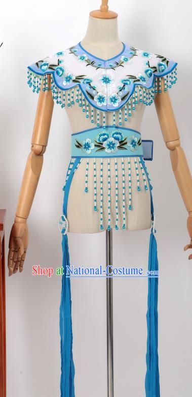 Chinese Traditional Beijing Opera Diva Accessories Blue Shoulder Cape and Belt for Women