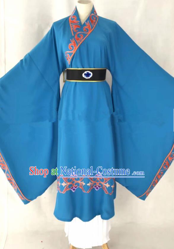 Professional Chinese Traditional Beijing Opera Blue Clothing Ancient Scholar Costume for Men