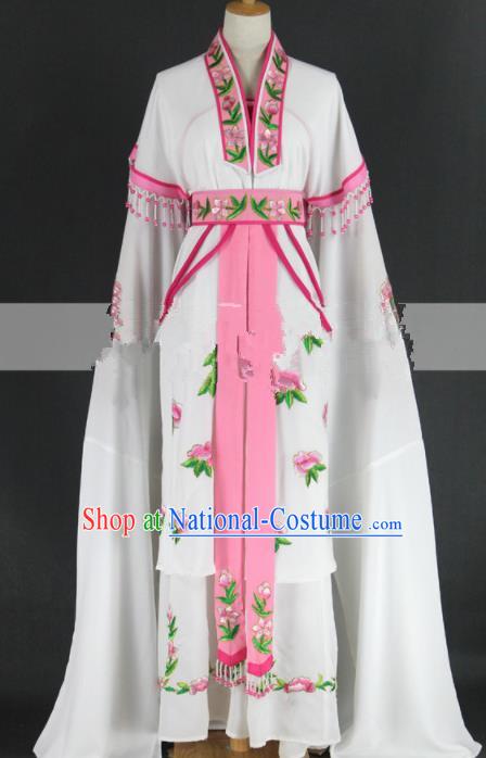 Chinese Traditional Peking Opera Diva Kou Zhu White Dress Ancient Palace Lady Costume for Women