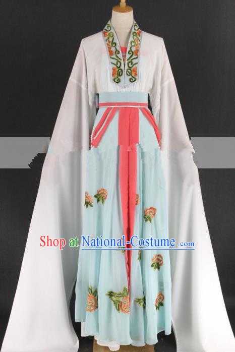 Chinese Traditional Peking Opera Diva Kou Zhu Light Blue Dress Ancient Palace Lady Costume for Women