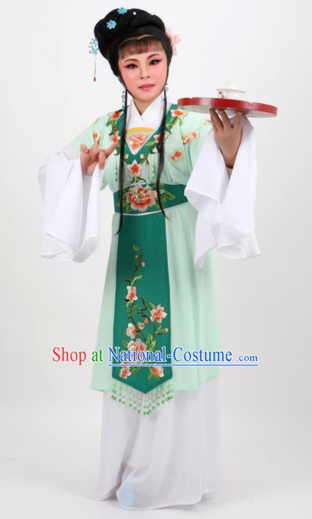 Chinese Traditional Peking Opera Diva Kou Zhu Green Dress Ancient Court Maid Costume for Women