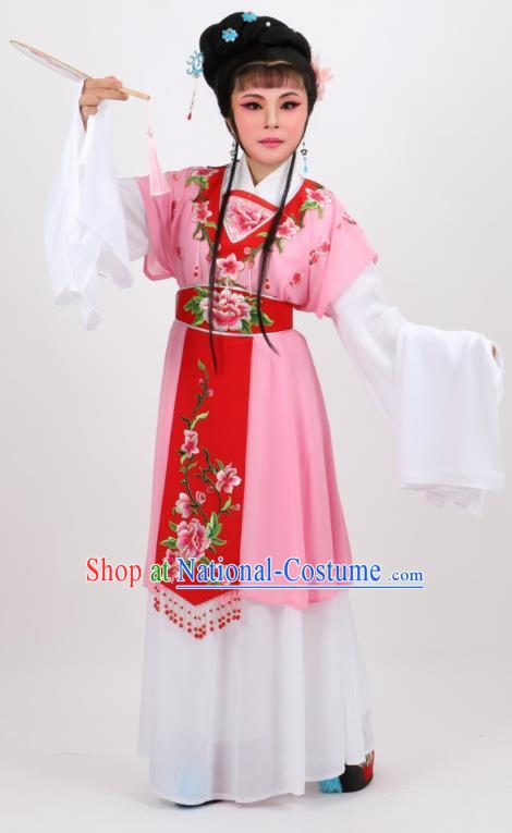 Chinese Traditional Peking Opera Diva Kou Zhu Pink Dress Ancient Court Maid Costume for Women