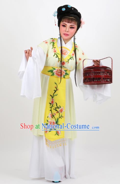 Chinese Traditional Peking Opera Diva Kou Zhu Yellow Dress Ancient Court Maid Costume for Women