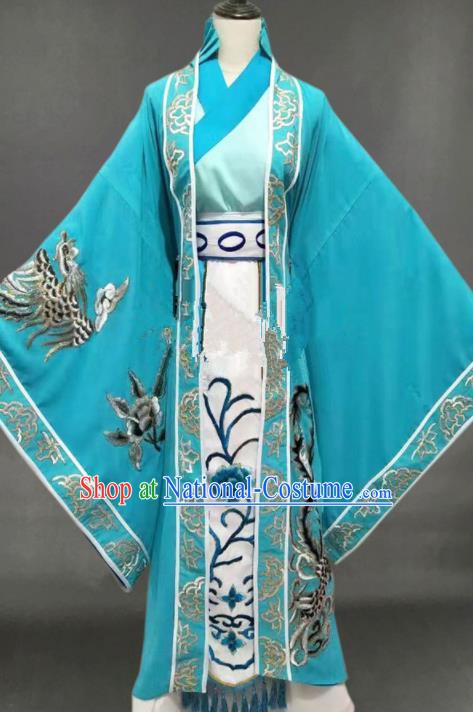 Chinese Traditional Peking Opera Diva Blue Dress Ancient Court Queen Costume for Women