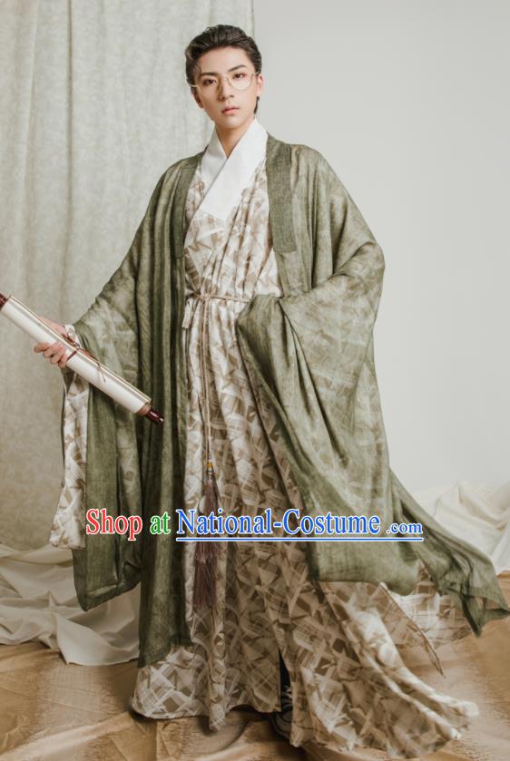 Asian Chinese Jin Dynasty Scholar Hanfu Clothing Traditional Ancient Swordsman Costumes for Men