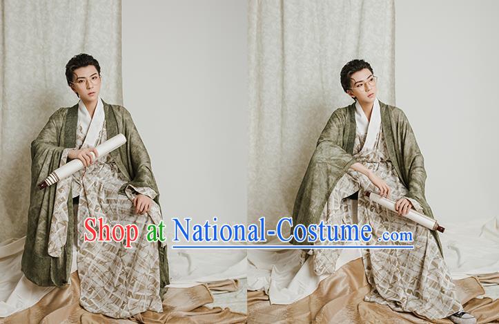 Asian Chinese Jin Dynasty Scholar Hanfu Clothing Traditional Ancient Swordsman Costumes for Men