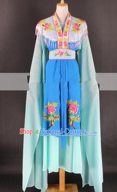 Chinese Traditional Peking Opera Rich Lady Blue Dress Ancient Royal Princess Costume for Women