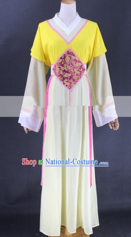 Chinese Traditional Peking Opera Actress Court Maid Yellow Dress Ancient Servant Girl Costume for Women