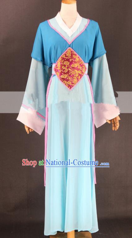 Chinese Traditional Peking Opera Actress Court Maid Blue Dress Ancient Servant Girl Costume for Women